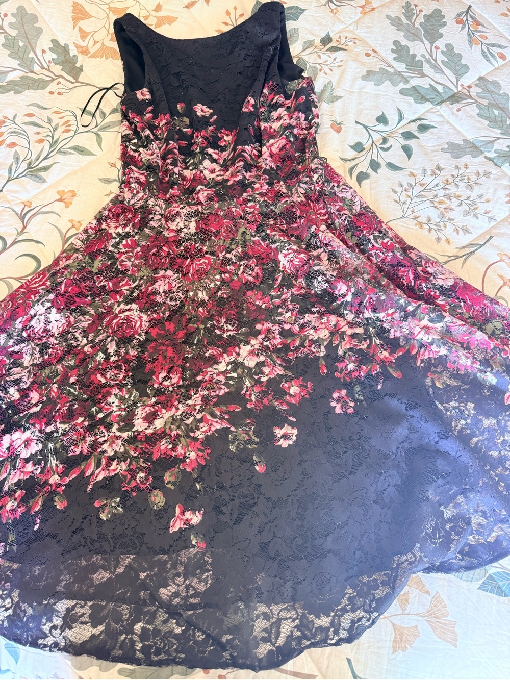 Danny & Nicole Black Dress with Pink and Red Floral Lace